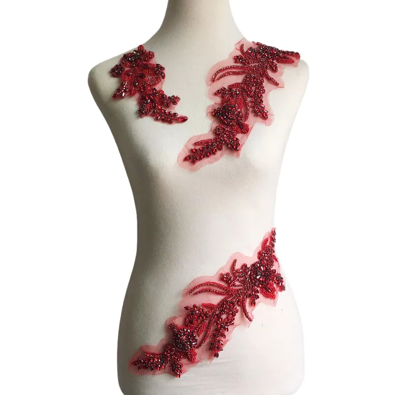 Hand genähte Glas bohrer Spiegel Blumen funkelnde Strass Mäntel Taillen bänder Schultern Hochzeits kleid DIY Patch. rs24392 – Detail 2