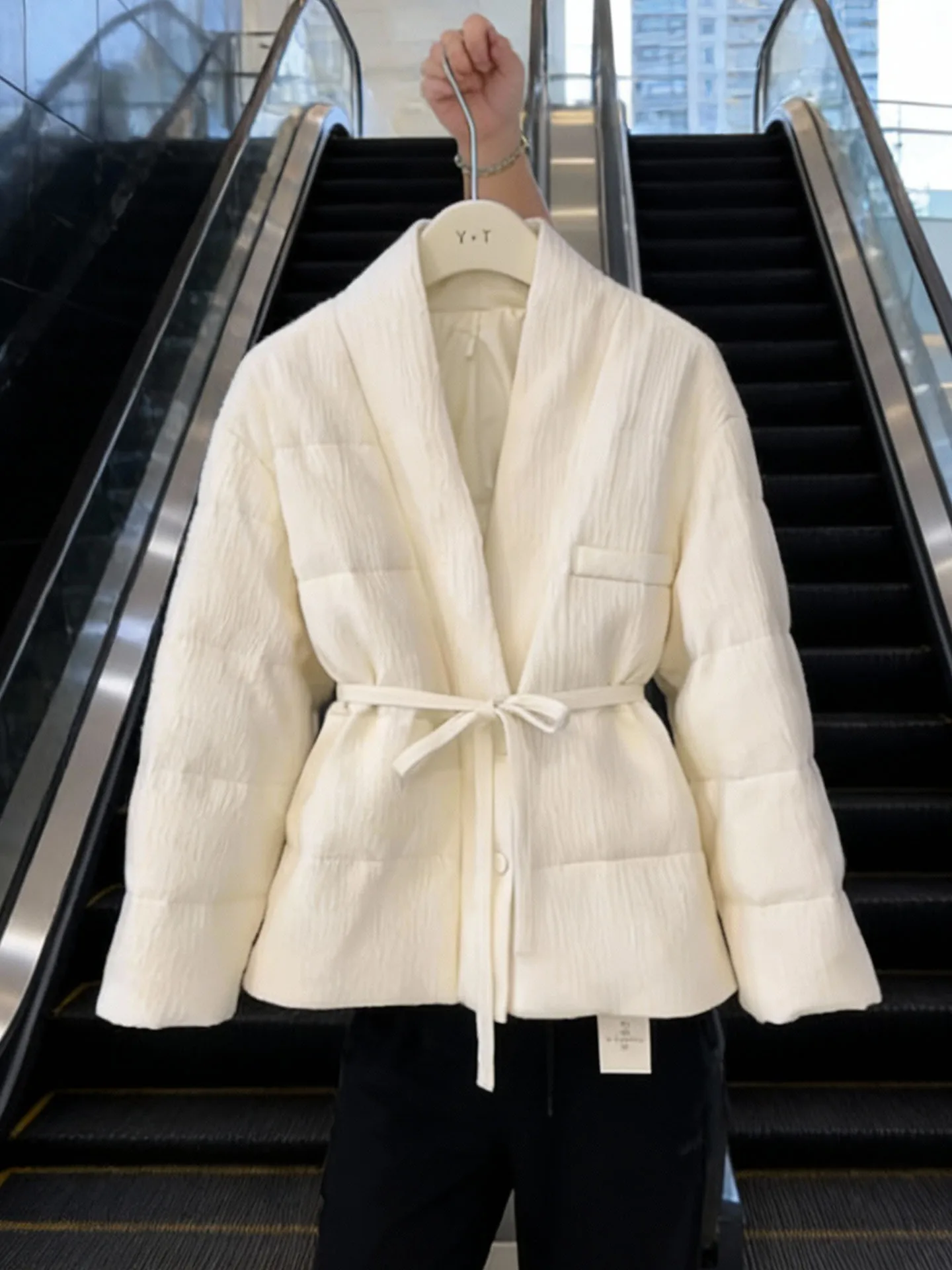 

mat Sle Beige down Jaet Women's Winter New Waist-Cinching Belted ort High-End Feeling Elegance Outerwear