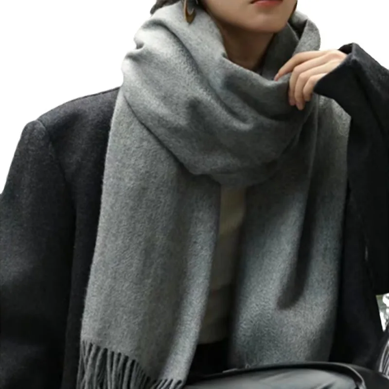 Large Wool Scarf for Women Imitation Cashmere Warm Neckerchief Luxury Texture Solid Scarves Winter Thicken Thermal Woolen Shawls