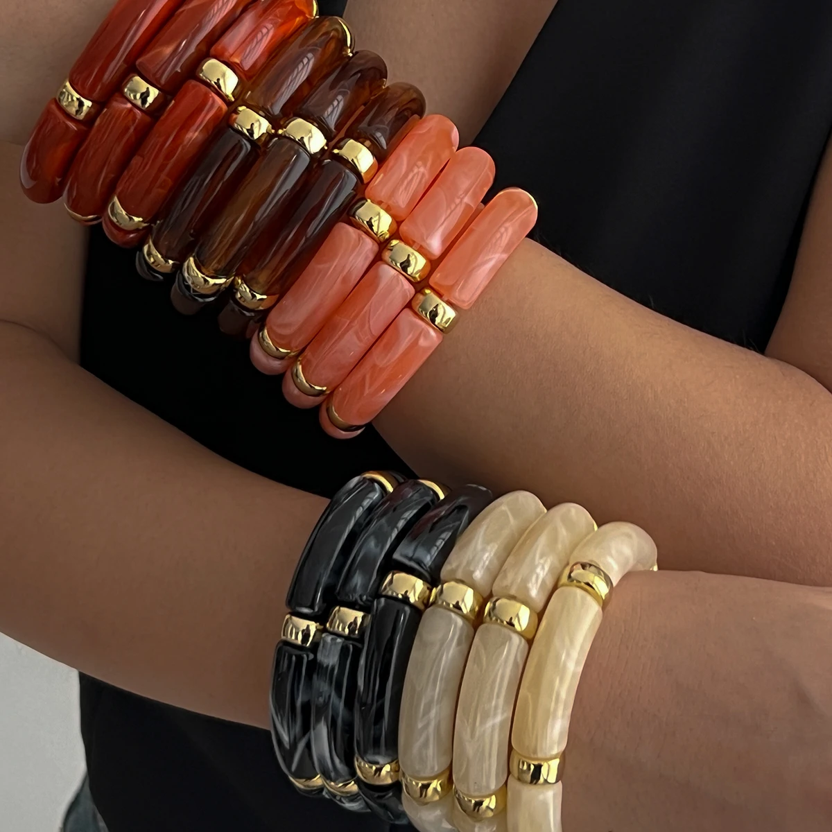 Ingemark 3 Teile/satz Trendy Unregelmäßige Stapeln Armreifen Frauen Retro Kreative Geometrie CCB Runde Rohr Armreif Paar Neue Jahr Schmuck