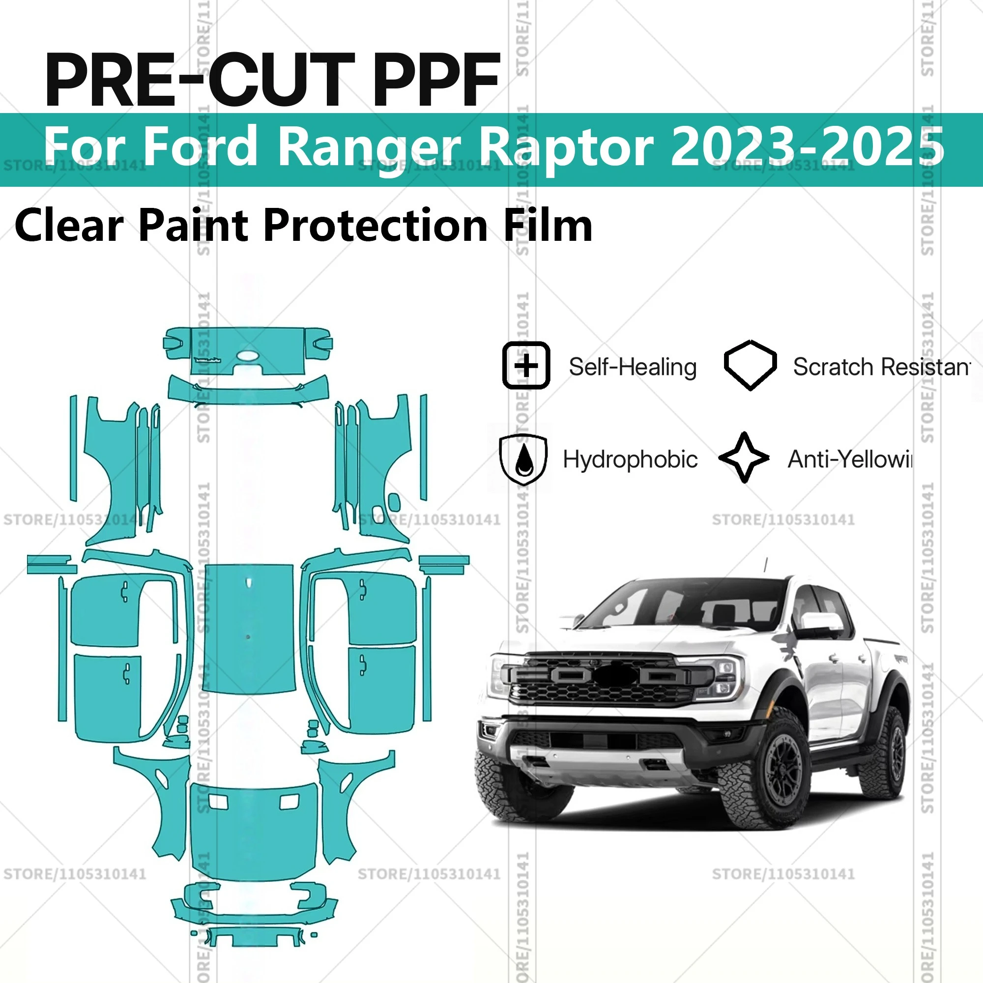 Pre-Cut Paint Protection Film PPF Transparent Car Film Professional Automotive PPF For Ford Ranger Raptor 2023-2025 Full Vehicle