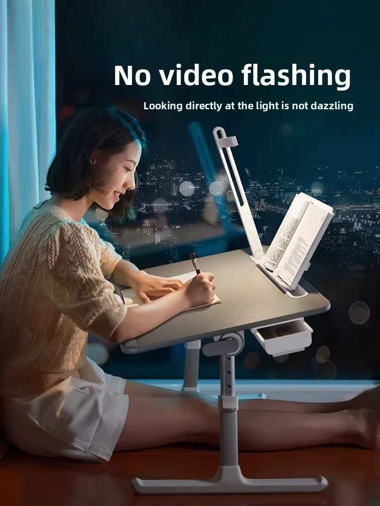 

Foldable Bed Study Desk with LED Light Adjustable Laptop Table for Student Dorm Reading Stand Kids Writing Board