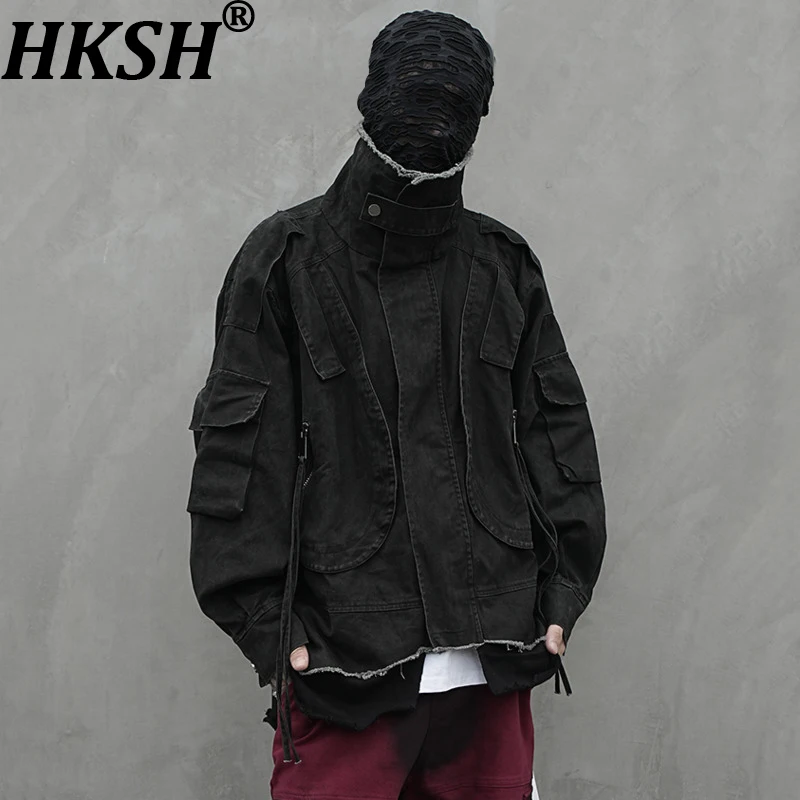 

HKSH Весенне-Осенняя новая мужская куртка Waste Land Heavy Fake из двух предметов в стиле сафари, трендовое пальто в стиле ретро с потертыми краями в стиле панк HK15452