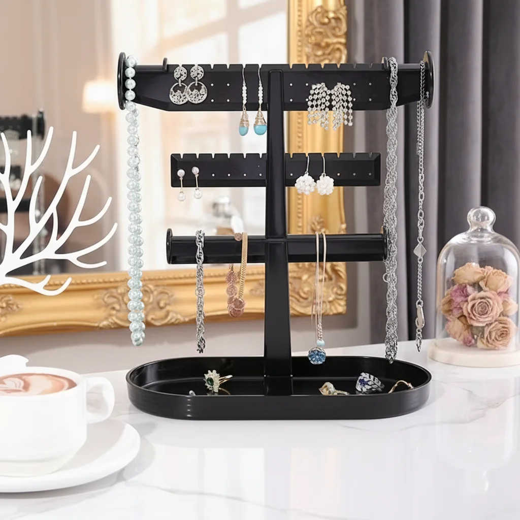 

1 шт. креативная подставка для украшений с лотком, настольный держатель для демонстрации ювелирных изделий, пластиковый органайзер для украшений, для серег и колец