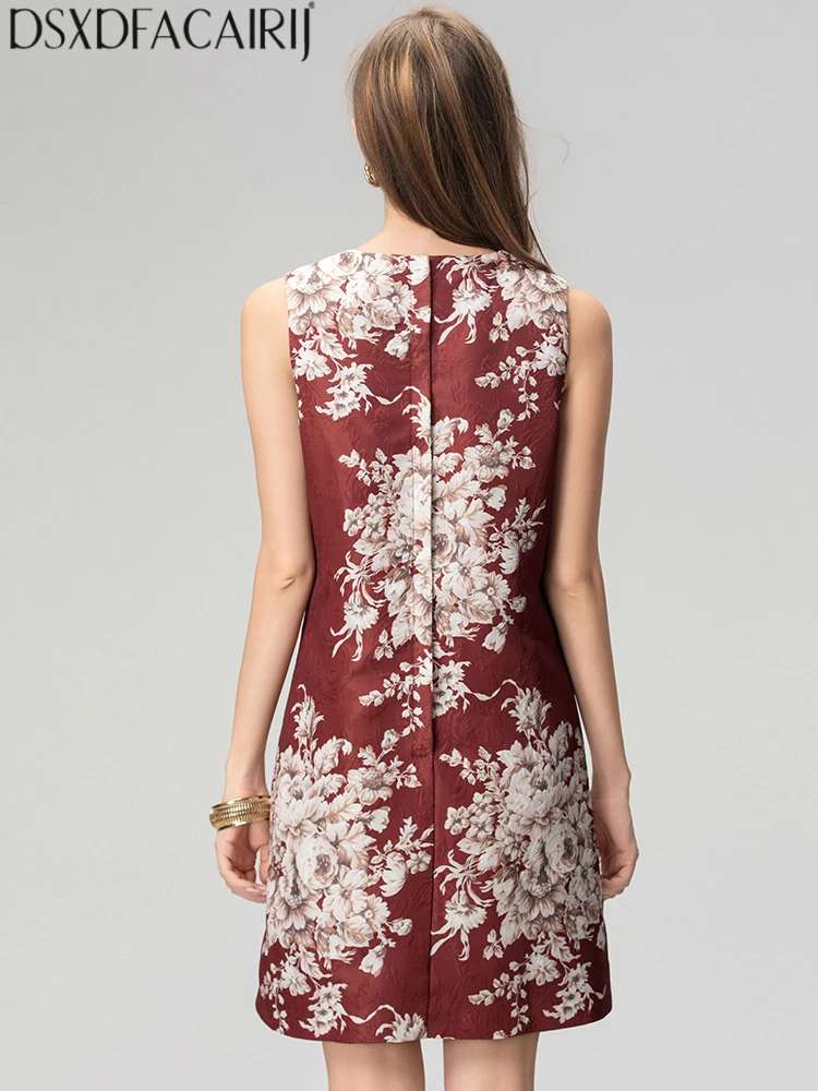 DSXDFACAIRIJ فستان نسائي قصير بدون أكمام برقبة دائرية وطباعة عتيقة فساتين أزياء الخريف #5