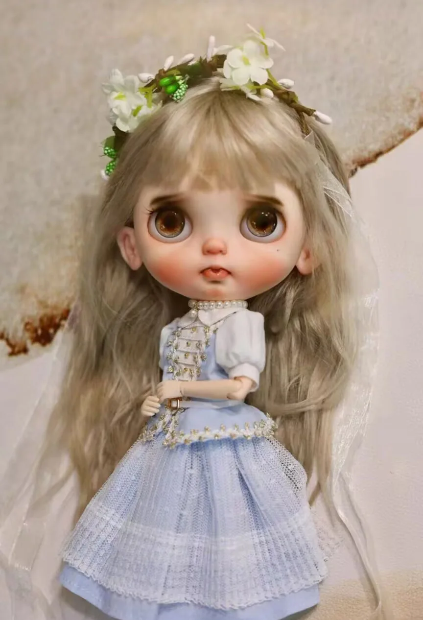 

3pcs rural style Blythe/landoudou Mesh dress+Pearl necklace+flower hairband (Fit for azone,Pullip,Ob22,24,26, Licca)
