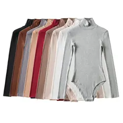 BRADELY MICHELLE Autumn Spring Casual Turtleneck Long-sleeve Knitted Bodysuits Women New Fashion Solid Jumpsuits