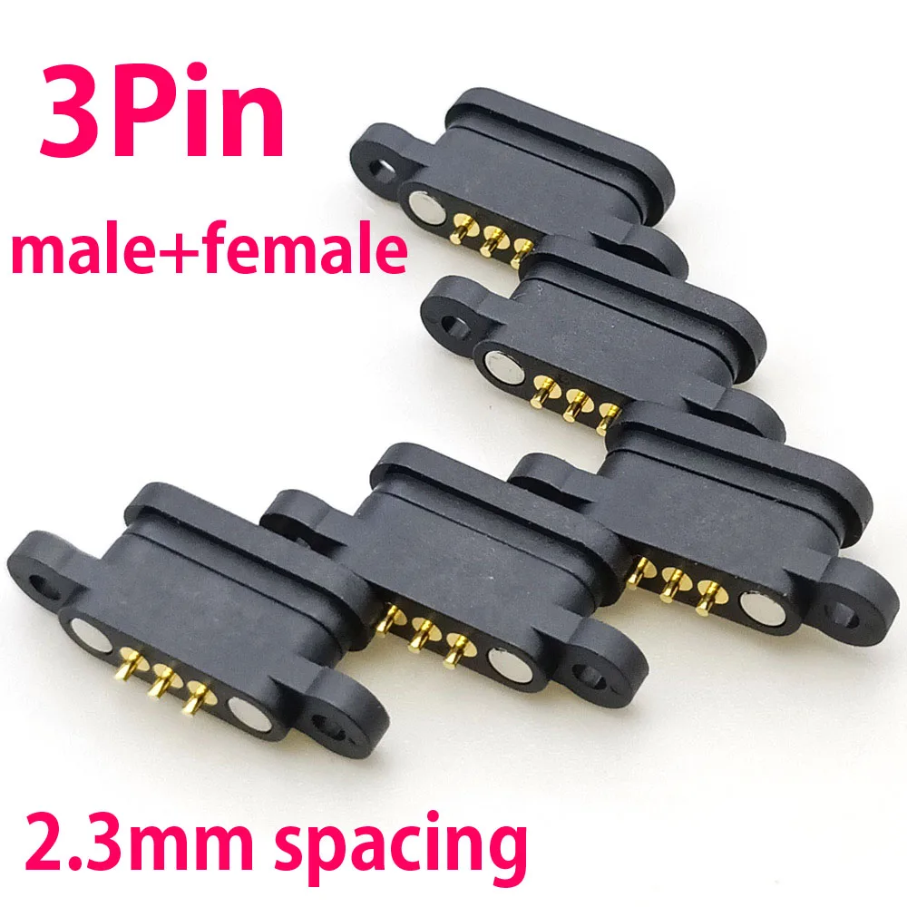 

3Pin Magnetic Spring Pogo Pin Connector 3 Pole Pitch 2.3 MM Through Holes PCB Mount Male Female Probe Power Charging Connector