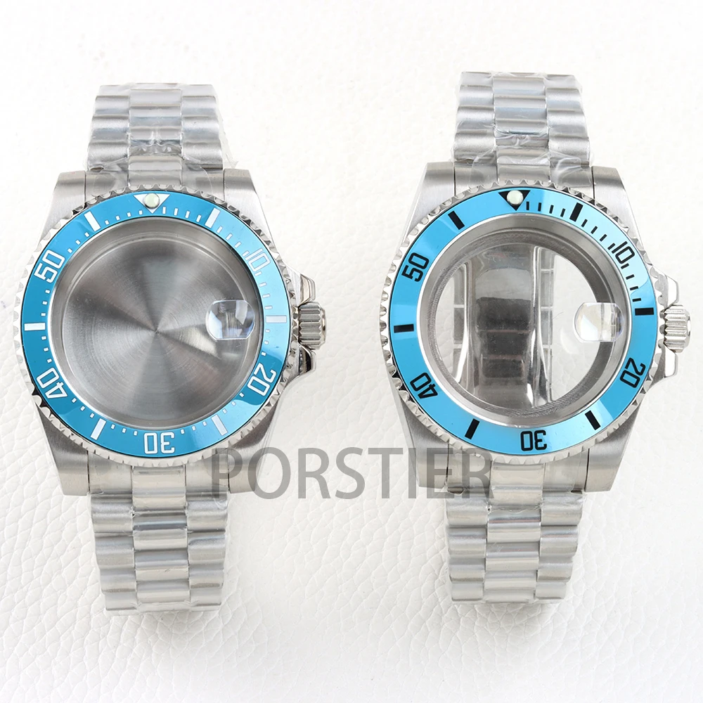 

40mm NH35 Watch Case Ice Blue Ceramic Bezel Sapphire for NH34 NH35 NH36 NH38 Movement Submariner/GMT 28.5mm Dial Presidential