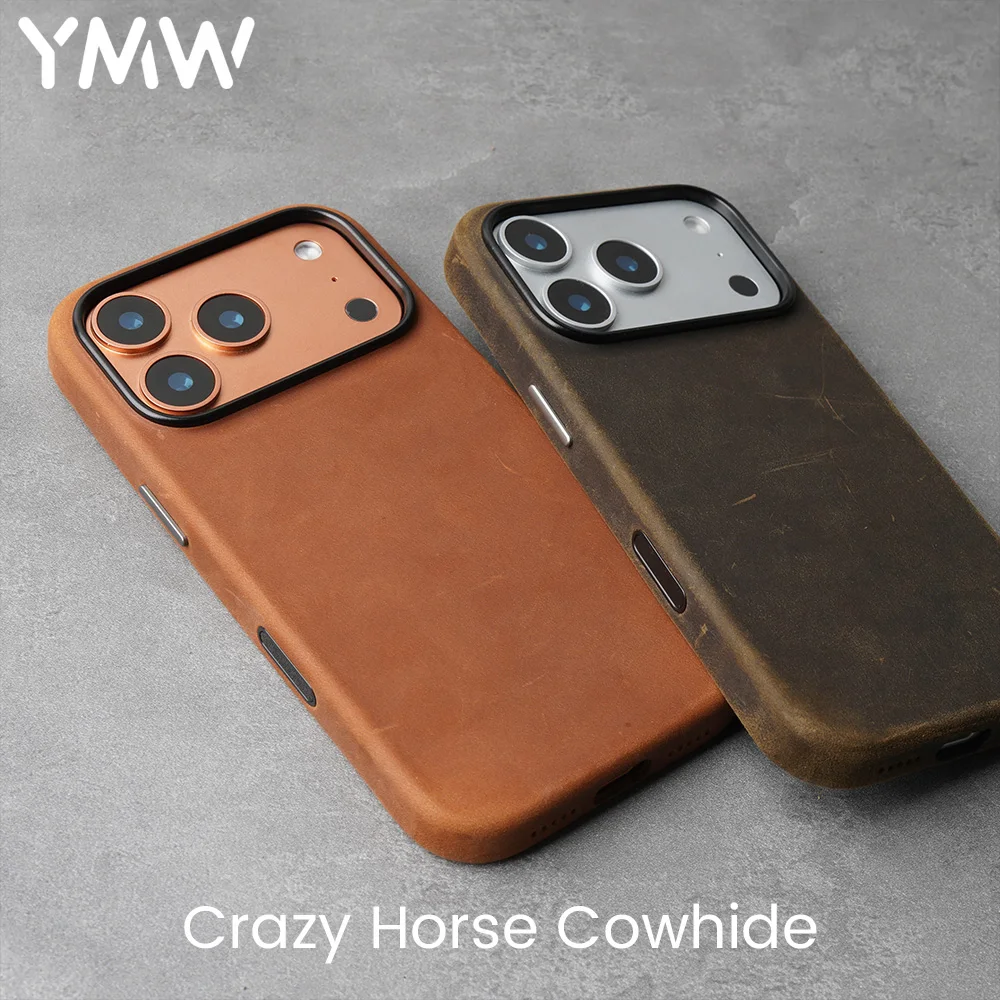 

Чехол YMW Scratc Crazy Horse из натуральной кожи для iPhone 17 16 15 Pro Max, магнитный чехол из искусственной кожи из воловьей кожи