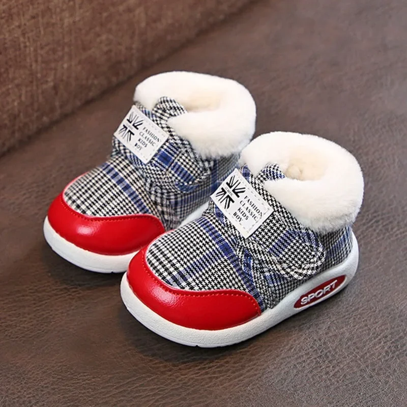 2024 Warm Newborn Toddler Baby Shoes 3-Colors Warm Fluff Balls Indoor Cottton Soft Rubber Sole Infant  Baby Boots