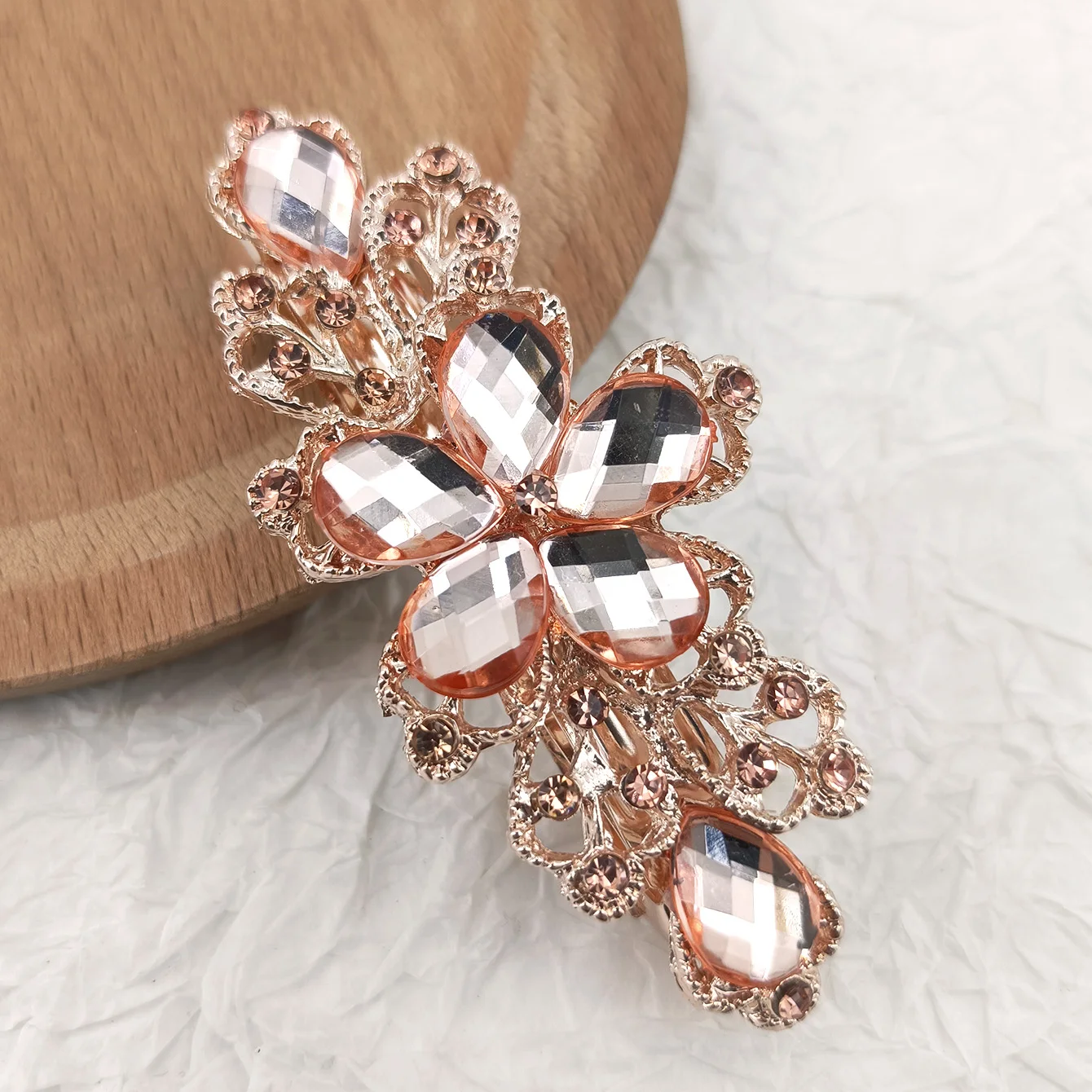 Kristall Floral Haarnadel Mädchen Damen Hairwear Schmuck Für Frauen Strass Legierung Haar Clip Party Haarspangen – Detail 8