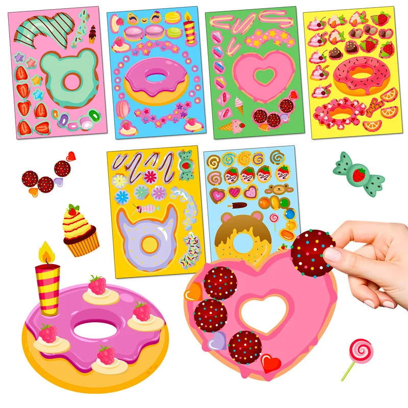 DIY Donut Stickers Art Crafts Toys for Kids Make Your Own Doughnuts Dessert Decoration Stickers Children Festival Rewards Gift