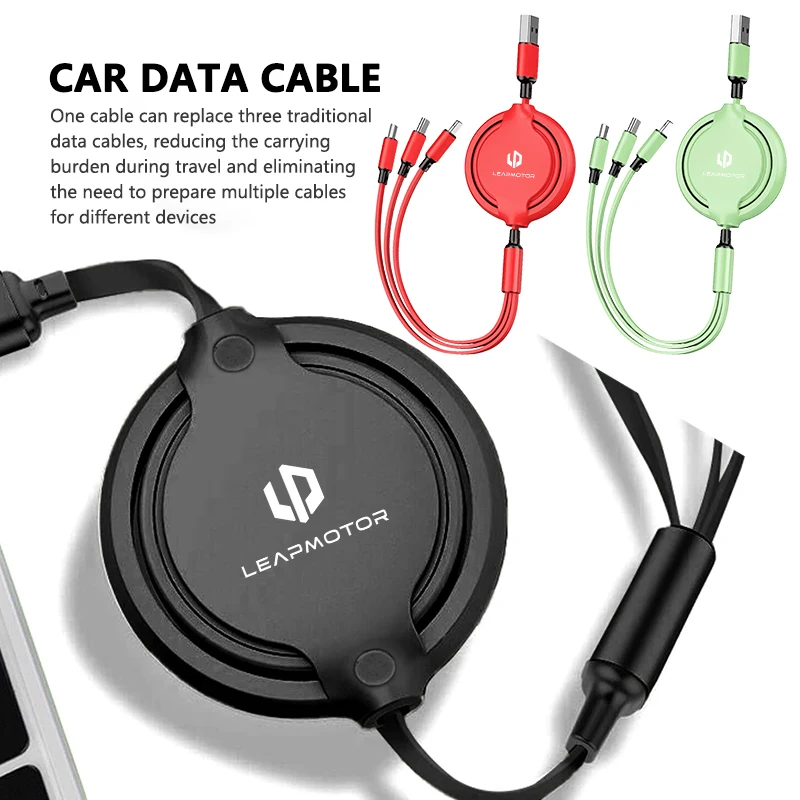3 em 1 cabo usb micro tipo c carregador de celular móvel cabo de dados fio para leapmotor t03 s01 c11 c01 c10 c16 2024 2025