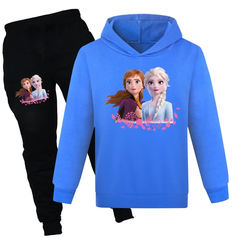 New Fashion Girls Sweatshirt Long Sleeve T Shirt Pants Frozen Anna Elsa Kids Clothing Set Boys Outfits Children Hoodies Suits