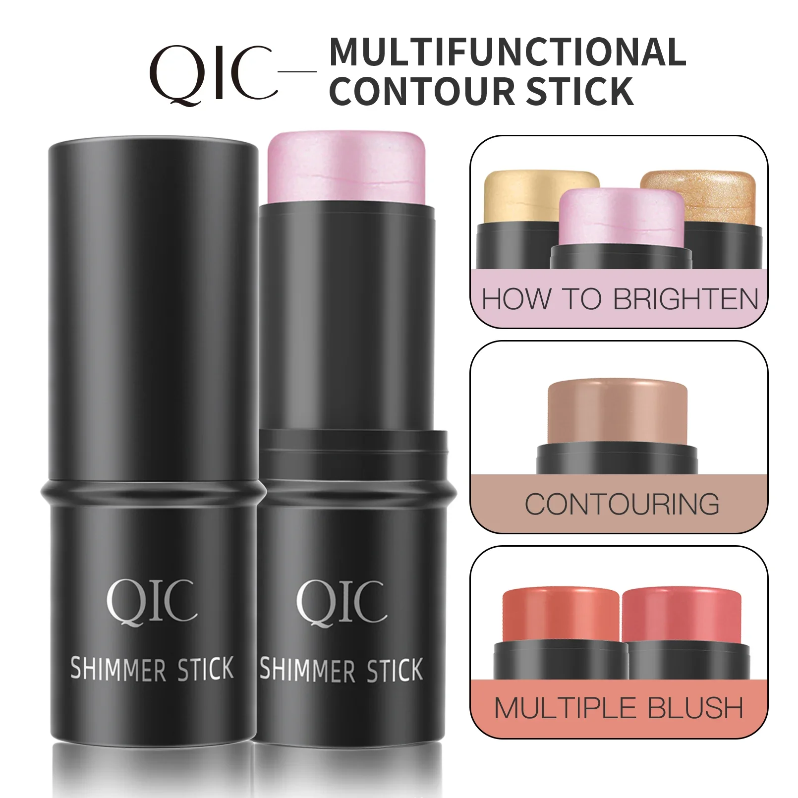QIC – bâton d'ombre éclaircissant pour Contour du visage, bâton de Blush stéréo longue durée, correcteur imperméable, surligneur, cosmétiques