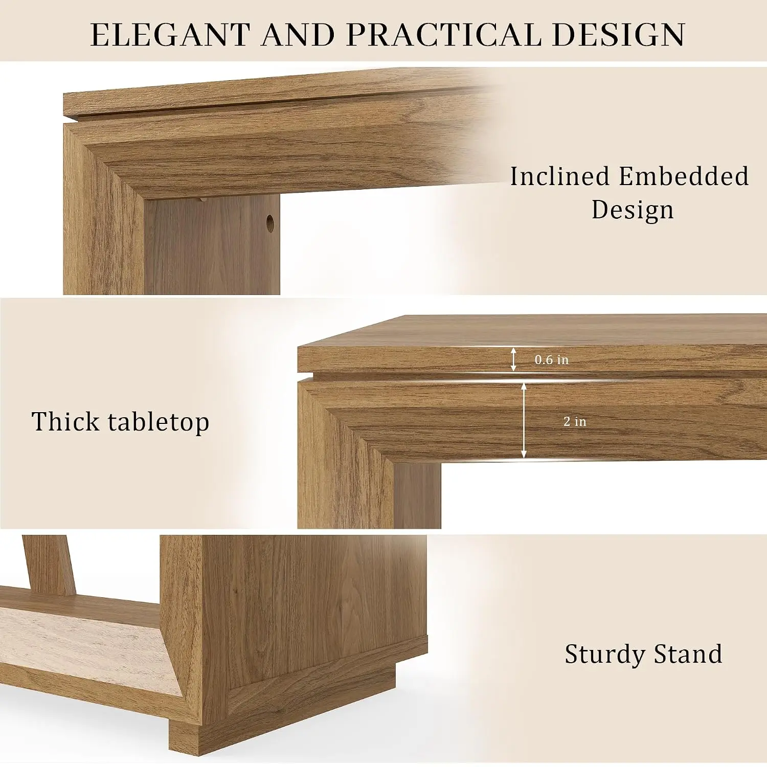 55-Inch Wooden Console Table for Entryway & Living Room, Vintage Oak Hallway Sofa Table, Customized view 3