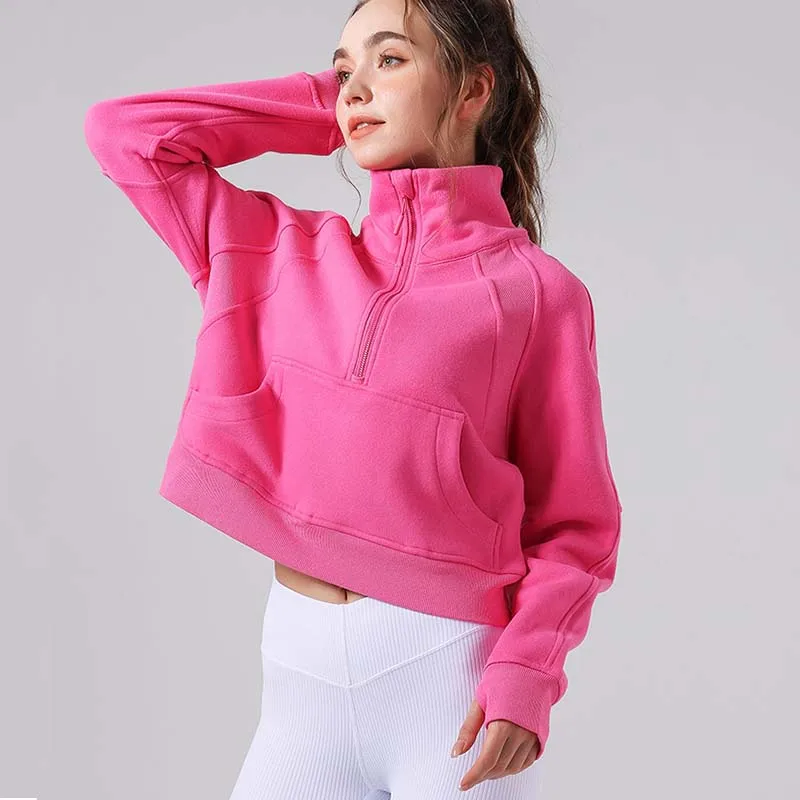 Popular autumn and winter women's sports sweatshirts solid color thermal tops casual windproof sportswear outdoor loose tops