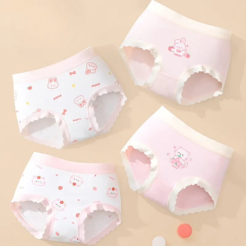 

4PCS Kids Cotton Soft Antibacterial Briefs Girl Cute Print Underwear 3+y Young Children Clothing Thin Breathable Comfort Panties