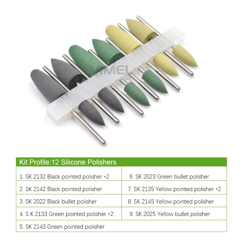 HP0412 12pcs/Kit Lab Composite Polishing Kit CA 2.35mm for Low Speed Handpiece Ceramic Silicone Rubber Polisher Tool
