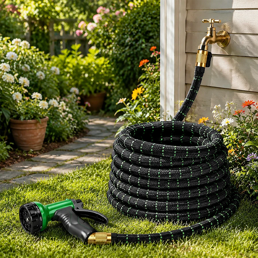 50/100 FT Heavy-Duty Garden Hose, Leak-Proof Design, Durable Rubber Material, Kink-Resistant Flexible Water Pipe. Ideal for Gardening, Car Washing, Forestry Work & Pet Cleaning. All-Season Indoor & Outdoor Maintenance Hose with Ergonomic Spray Nozzle