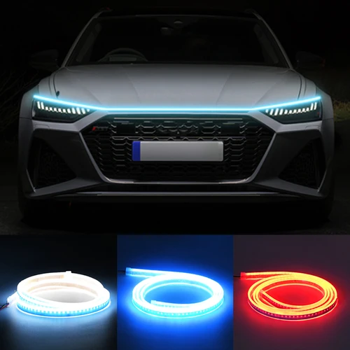 Imagen 2 del producto Tira de luces LED decorativa para capó de coche, escaneo de arranque, luz ambiental dinámica, luz de circulación diurna DRL con lámpara de señal de giro de 12V