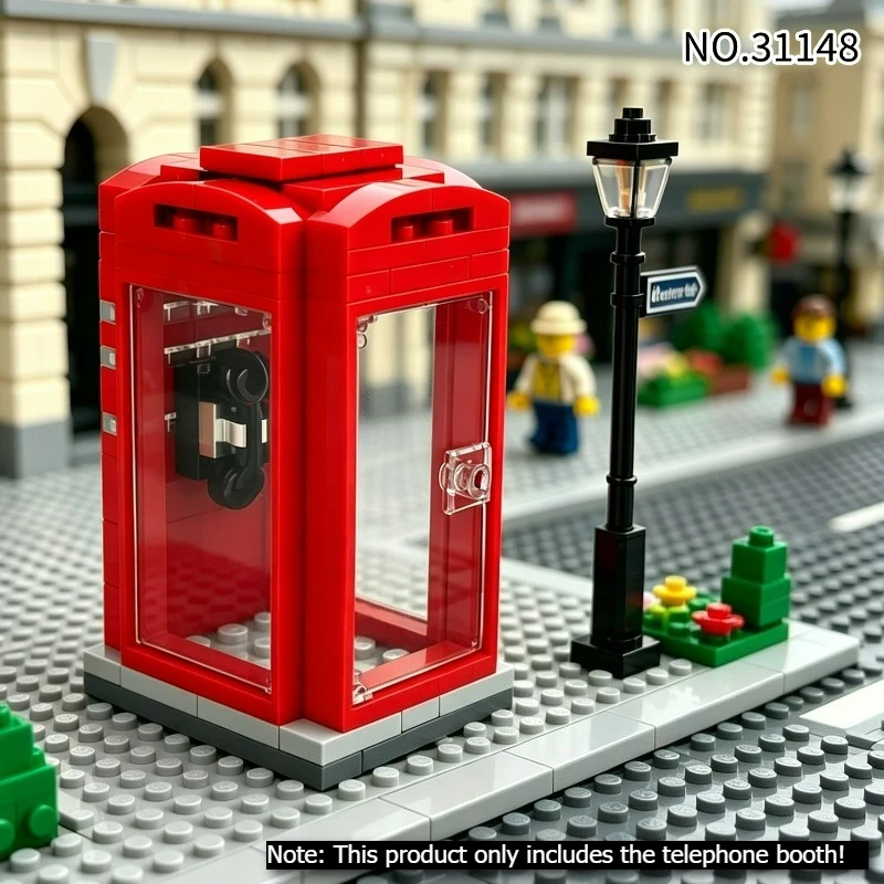 Mini London Red Telephone Booth Building Blocks DIY Assembly Street Scene Model Ornament Desktop Decoration Gift