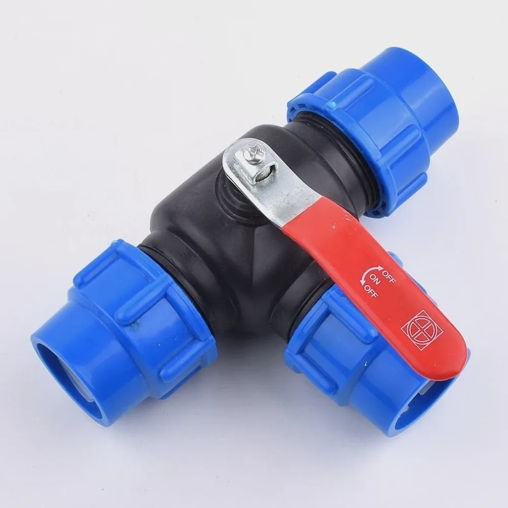 PE Pipe Ball Valve Tee Quick Connector 25 32 40 50mm Plastic Steel Core For Garden Lawn Agricultural Irrigation System Plumbing