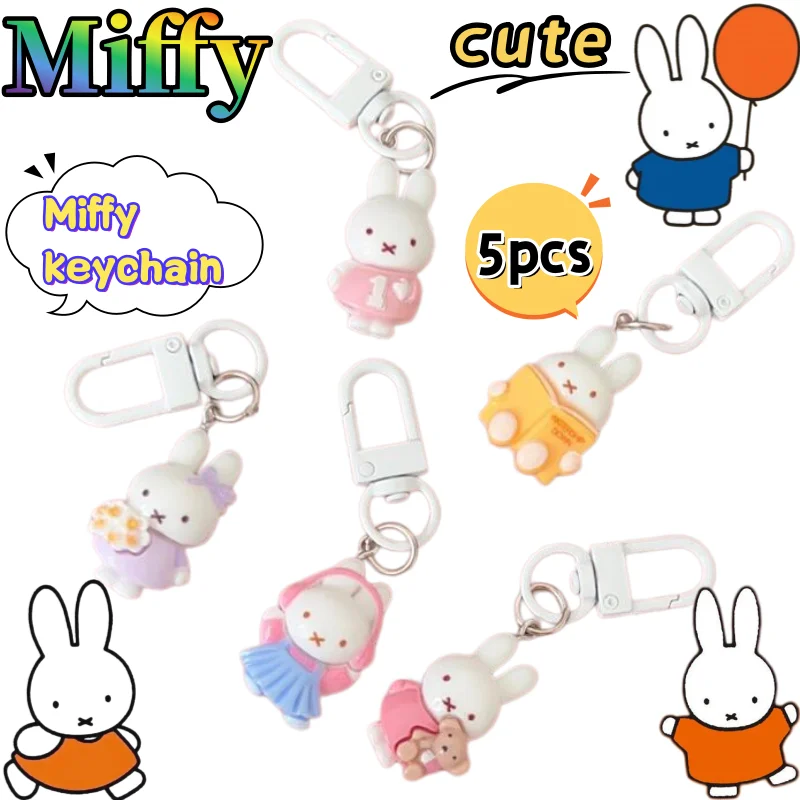 

Набор из 5 брелоков Miffy: креативные, высококачественные, в виде мультяшных кукол, для девочек, в форме сердца, для студентов, для украшения школьных сумок, для творчества своими руками