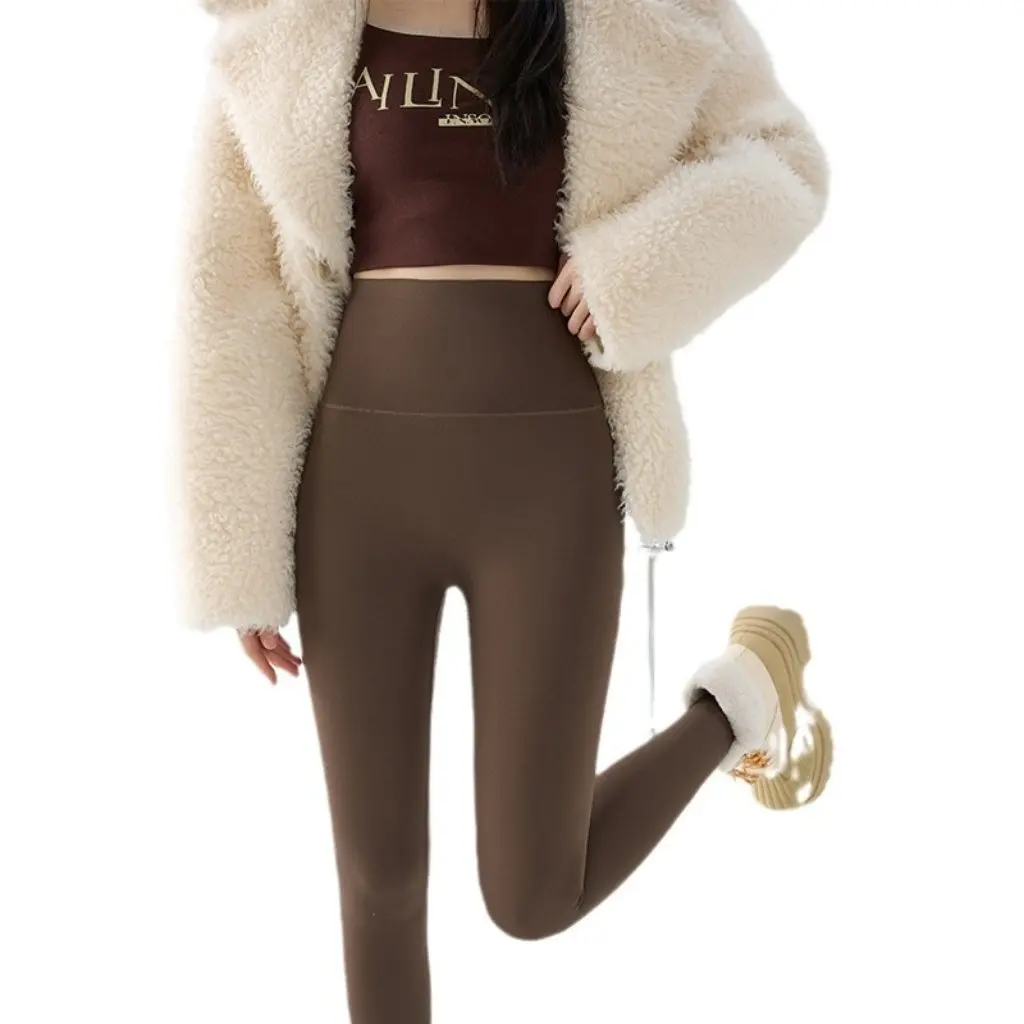 กางเกงขายาวทรงบาร์บี้ ผ้าฟลีซบุขนหนานุ่ม เอวสูง ช่วยยกกระชับสะโพก อุ่นสบาย เหมาะสำหรับฤดูใบไม้ร่วงและฤดูหนาว สำหรับผู้หญิงไซส์พลัส