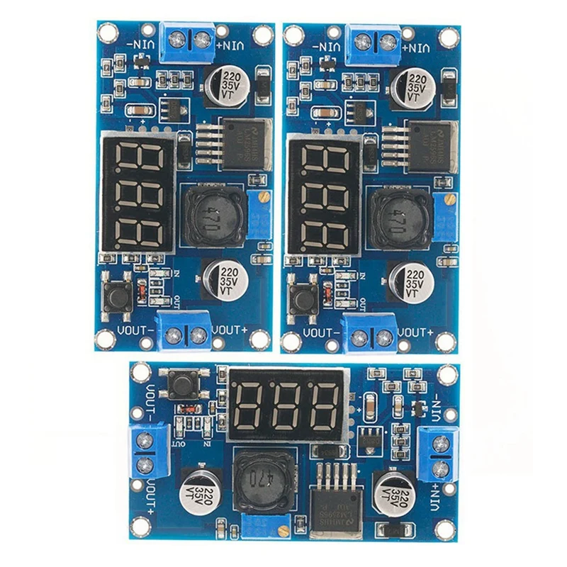 3Pcs LM2596 DC-DC Step-Down Converter Power Converter Module Voltage Regulator LED Display Voltmeter 4.0-40V To 1.25-37V