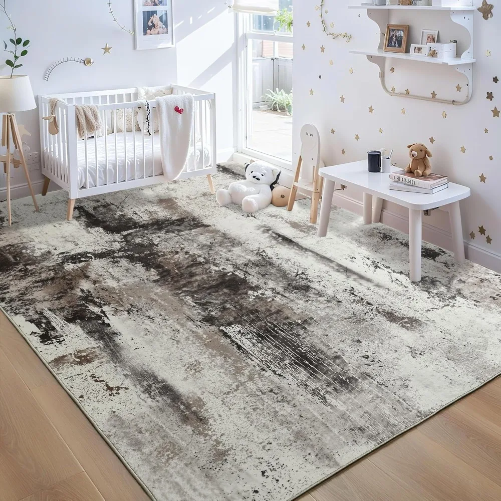 

7x10 Кофейный абстрактный коврик в стиле бохо для гостиной — можно стирать в машине, большой, нескользящий, не линяющий, искусственная шерсть, для дома