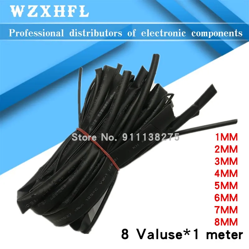 8 Meter/set Heat Shrink Tube kit 1/2/3/4/5/6/7/8MM 2:1 Black Heat Shrink Tubing Shrinkable Sleeving Wrap DIY Connector wire kit