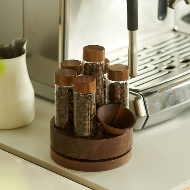 Walnut Glass Display Rack Coffee Bean Test Tube Sorting Bottle Miscellaneous Grain Sealed Jar Space Saving Kitchen Storage