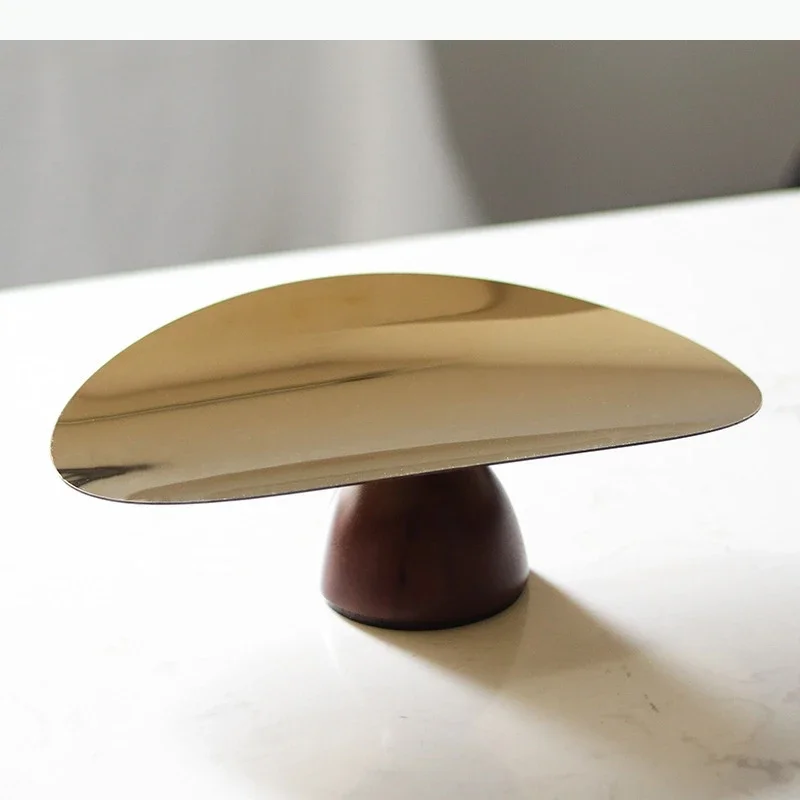 Solid Wood Base Fruits Bowl Gold Plated Storage Tray Breakfast Plates Hotel Restaurant Fruit Plate Home Kitchen Dessert Cutlery