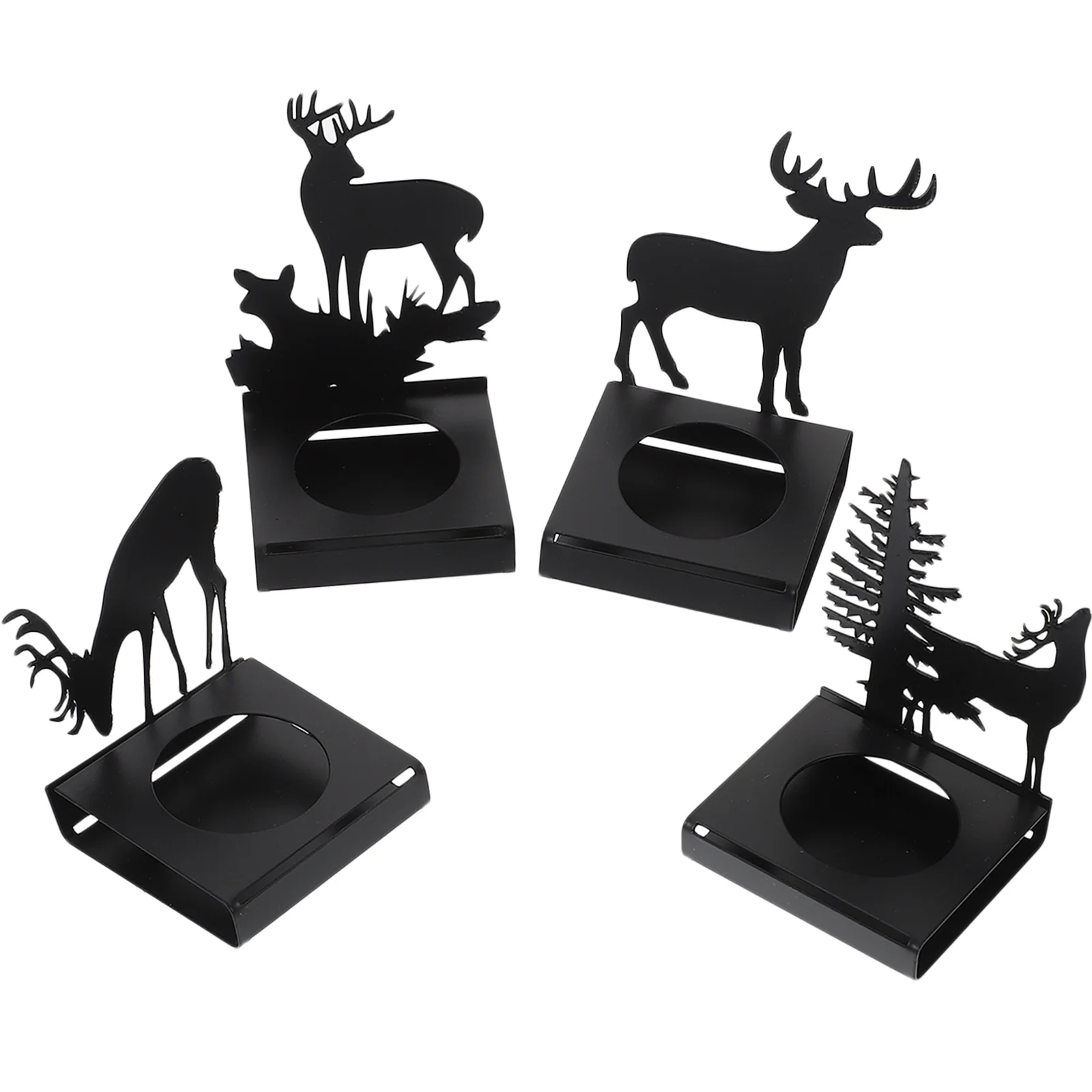 

4Pcs Christmas Elk Holder Set Iron Tealight Stand for Desktop Centerpiece Xmas Party Wedding Home Decor Use
