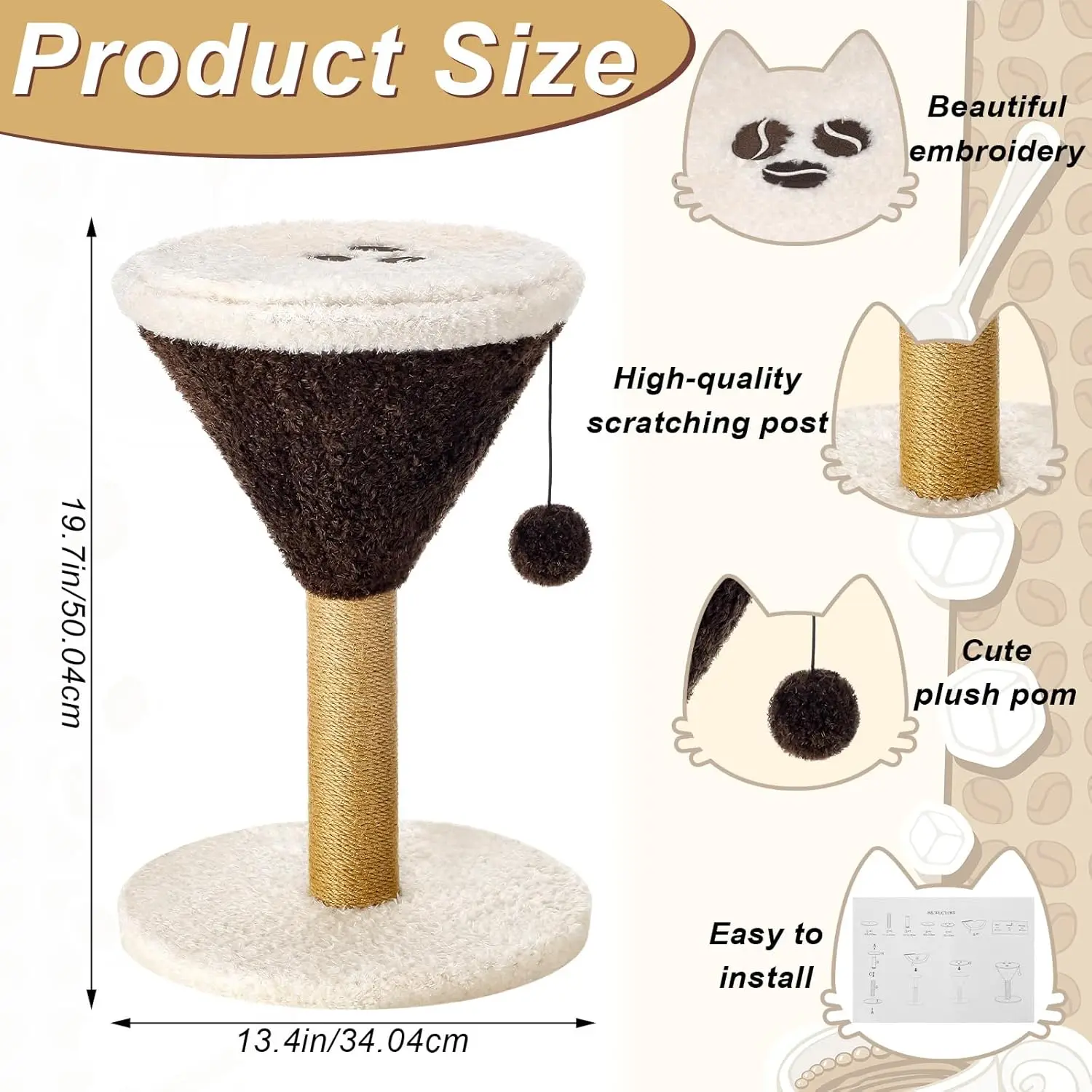 Indoor Cat Activity, Espresso Color, Cardboard, Scratcher with Dangling Ball