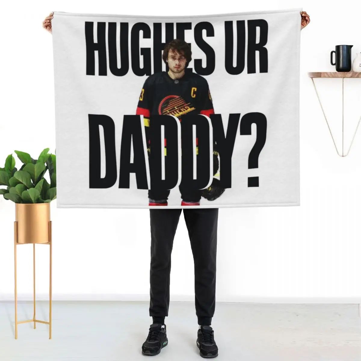 Quinn Hughes ur Daddy? Flag Poster Throw Blanket for babies Furry Soft Big Softest Cute Plaid Winter beds Blankets