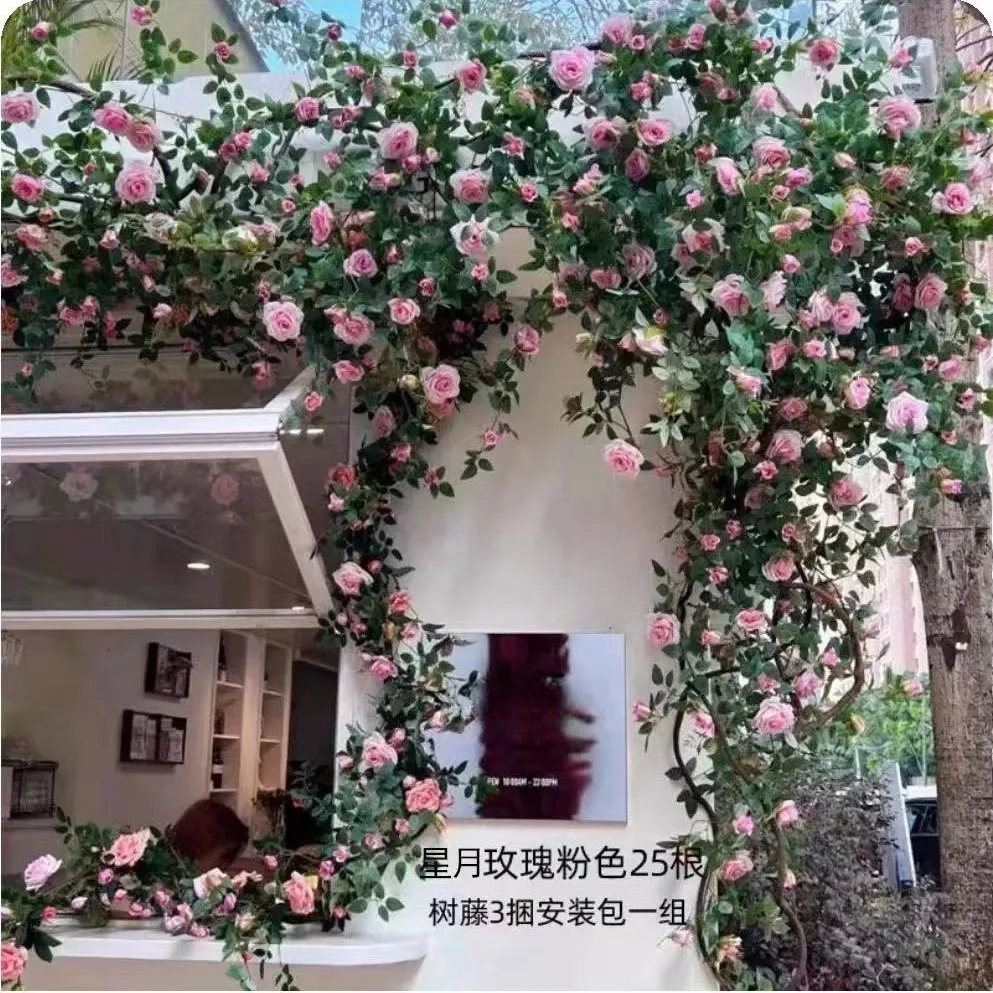 High-End Customized Artificial Rose Vine and Flower Wall Forged Grass Flower Decoration