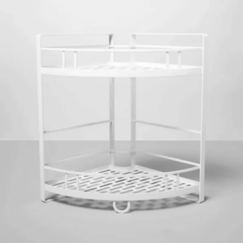 

Perforated Metal Double Layer Corner Rack (White) - Kitchen Storage Rack, Under Sink Rack