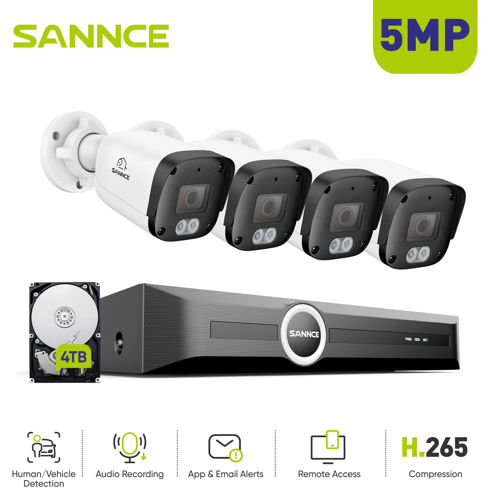 

SANNCE 5MP POE CCTV Security System 6MP 8CH NVR 5MP Outdoor IP Cameras Human/Vehicle Detection Night Vision Remote Access