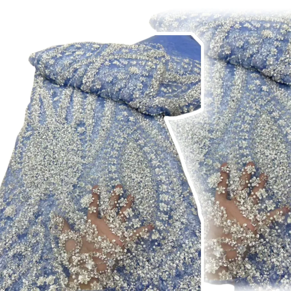 

Luxury Unique High-end Elegance Fashion Design Fabric Handmade Embroidery Net Lace Beads For Women's Wedding Party Dresses S1145