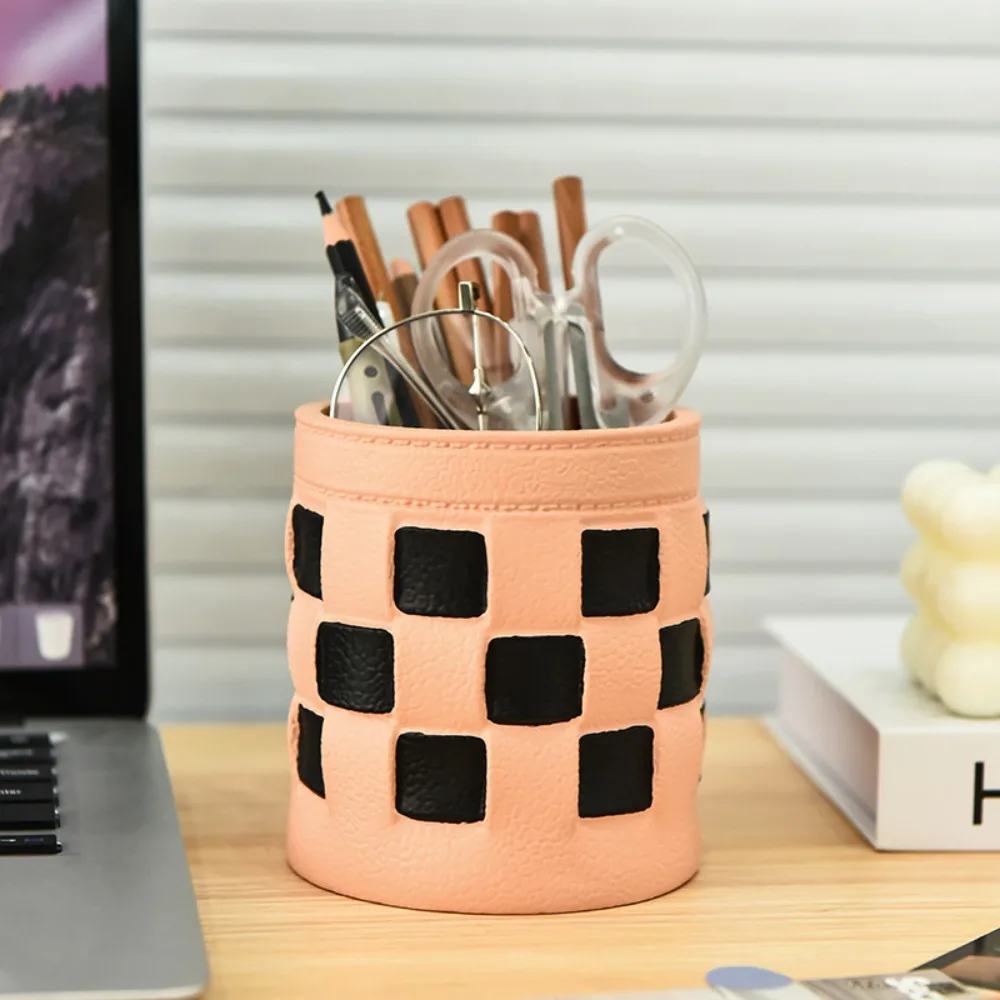 Imitation Leather Chessboard Pen Holder Large Capacity Multifunctional Desktop Storage Box Simple Creative Stationery Storage