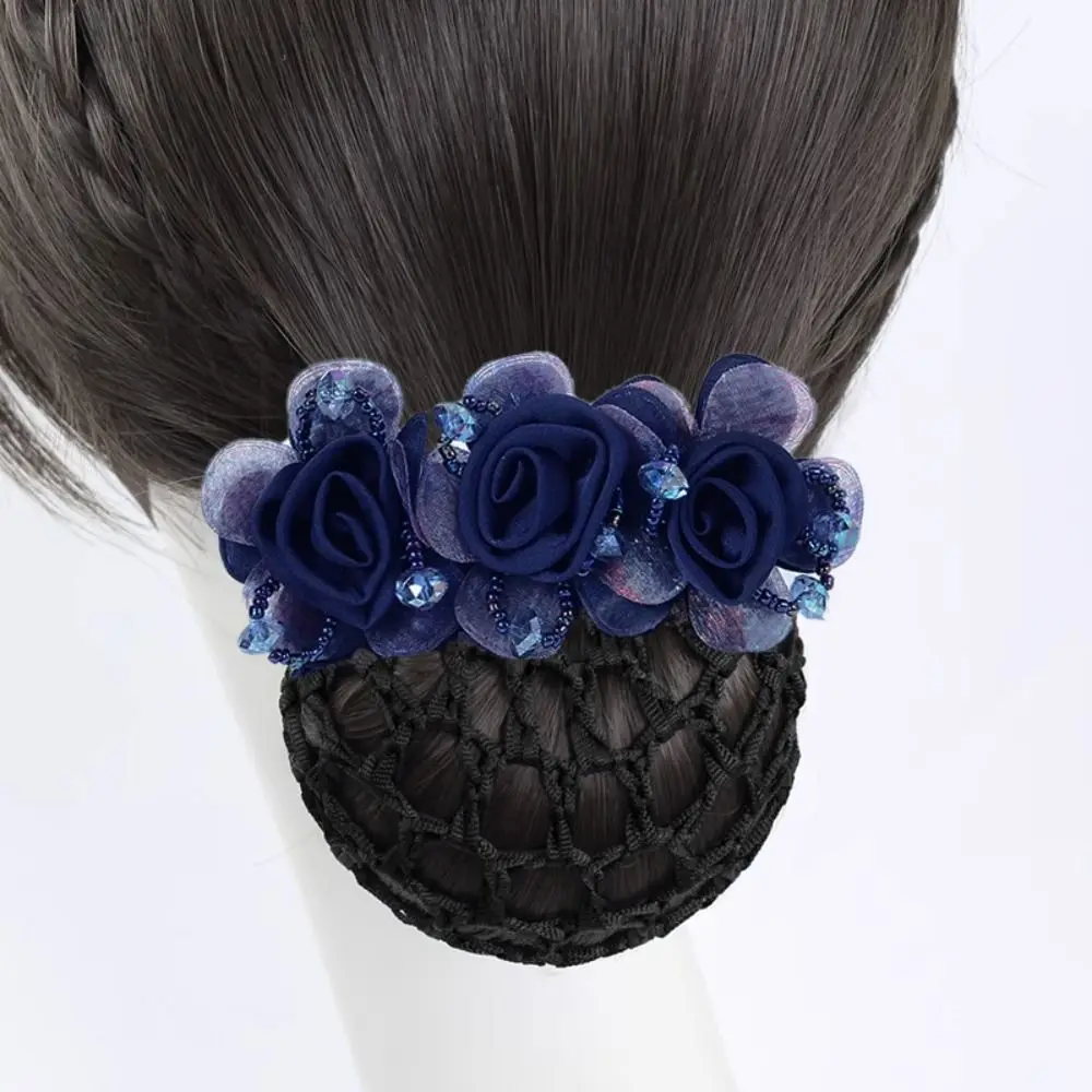 Updo Styling Tool Flower Hair Net Retro Style with Spring Clip Hair Bun Holder Elastic Net Professional Hair Net Dance Skating