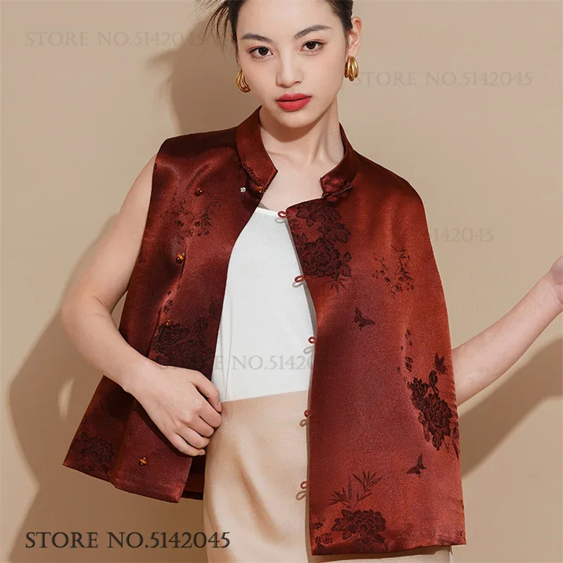 新しい中国風の女性の唐服ベスト伝統的なマンダリンカラーチャイナトップスジャケットセクシーなノースリーブ漢服チョッキ生き抜く服