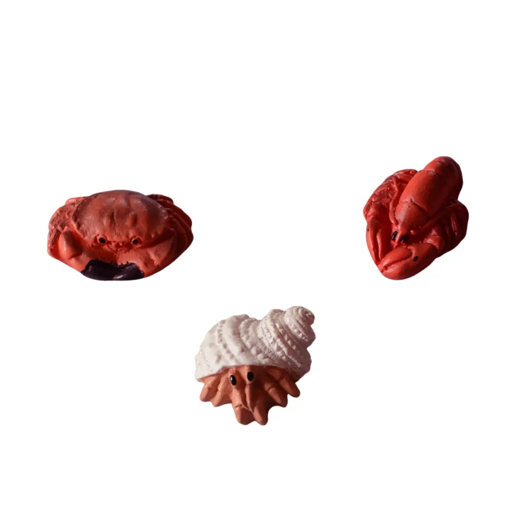 

3 Pcs Resin Ornament Seafood Decor Mini Desktop Sculpture Lobster Crab Conch Statue Home Office Garden Supplies