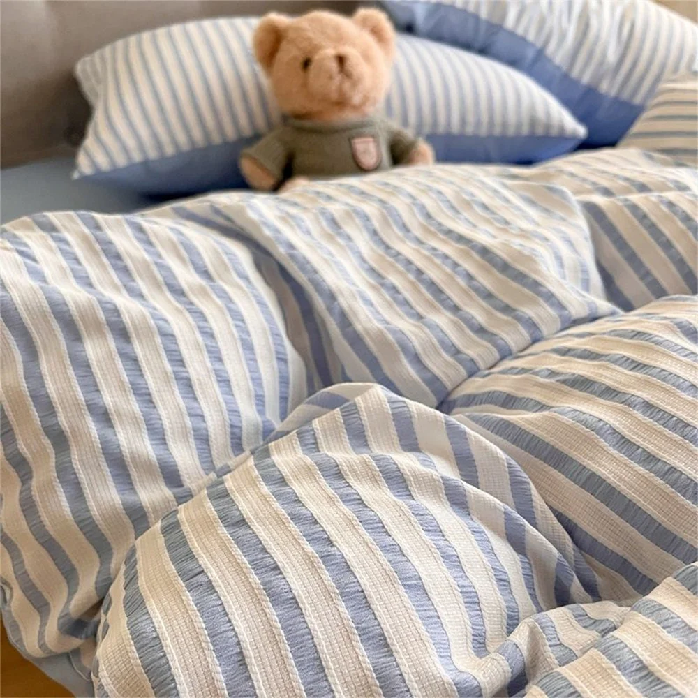 Ins Nordic Bettbezug-Set, Steppdecken-Set, minimalistischer Stil, grauer Streifen, Bett-Set bestehend aus vier Teilen, Luxus-Bettwäsche-Set für Zuhause, Bettwäsche – Detail 9