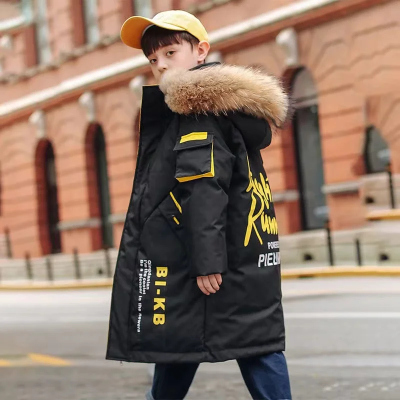 Winter Boys and Girls Jacket Long Pattern Cotton Padded Coat Hooded Warm Children Clothing Parkas veste Teens Kids Outerwears