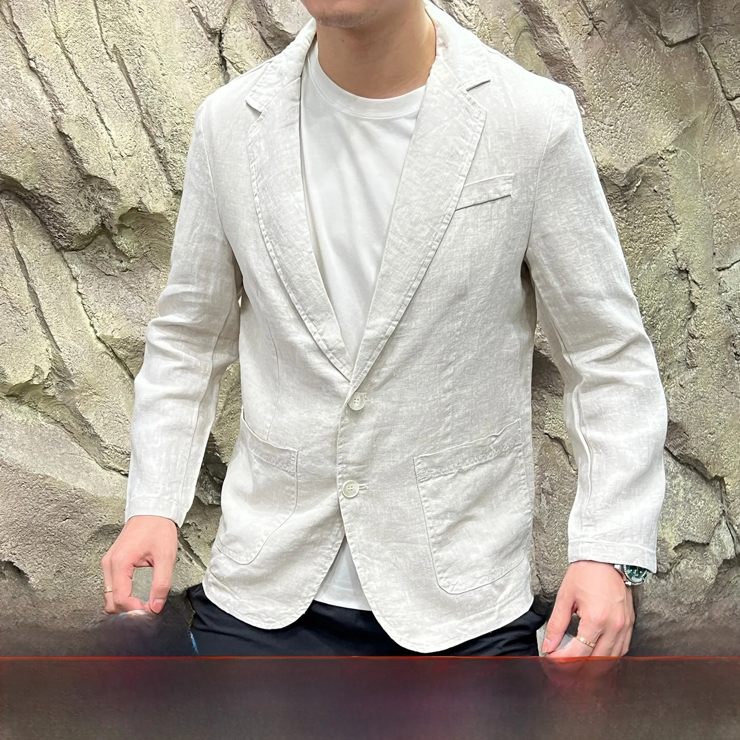 

Italian Sle Linen Men's Light Weight Breathable Busin Casual Two Button Suit Jaet Spring Autumn Stand Fit Youth