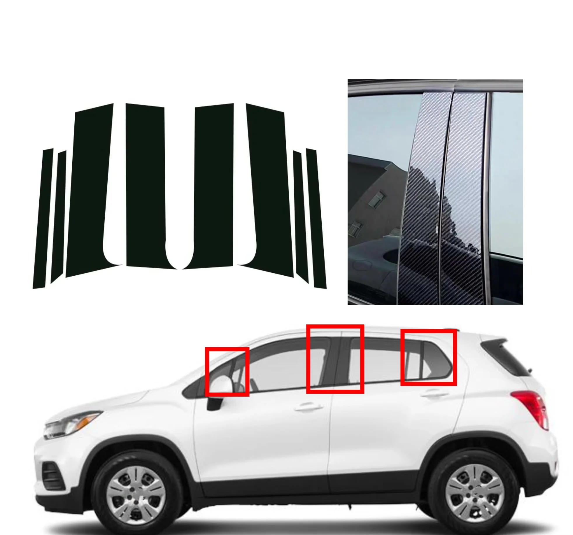 

8PCS Gloss Black Pillar Posts Silver Carbon Fit For Chevrolet Trax 2015-2022 2016 Window Decor Door Side Mouliding Trim Cover